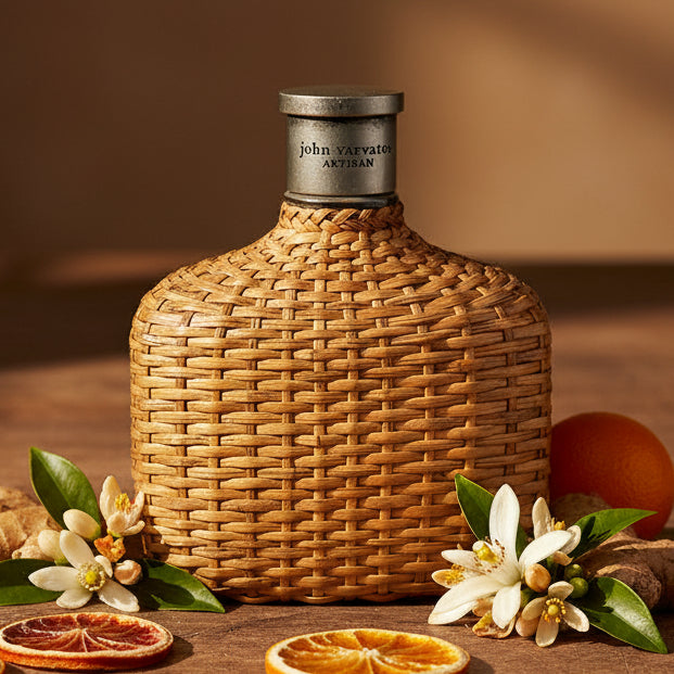 John Varvatos Artisan fragrance bottle with a woven texture.