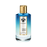 Mancera French Riviera Eau de Parfum in a clear glass bottle with a blue gradient and gold cap.