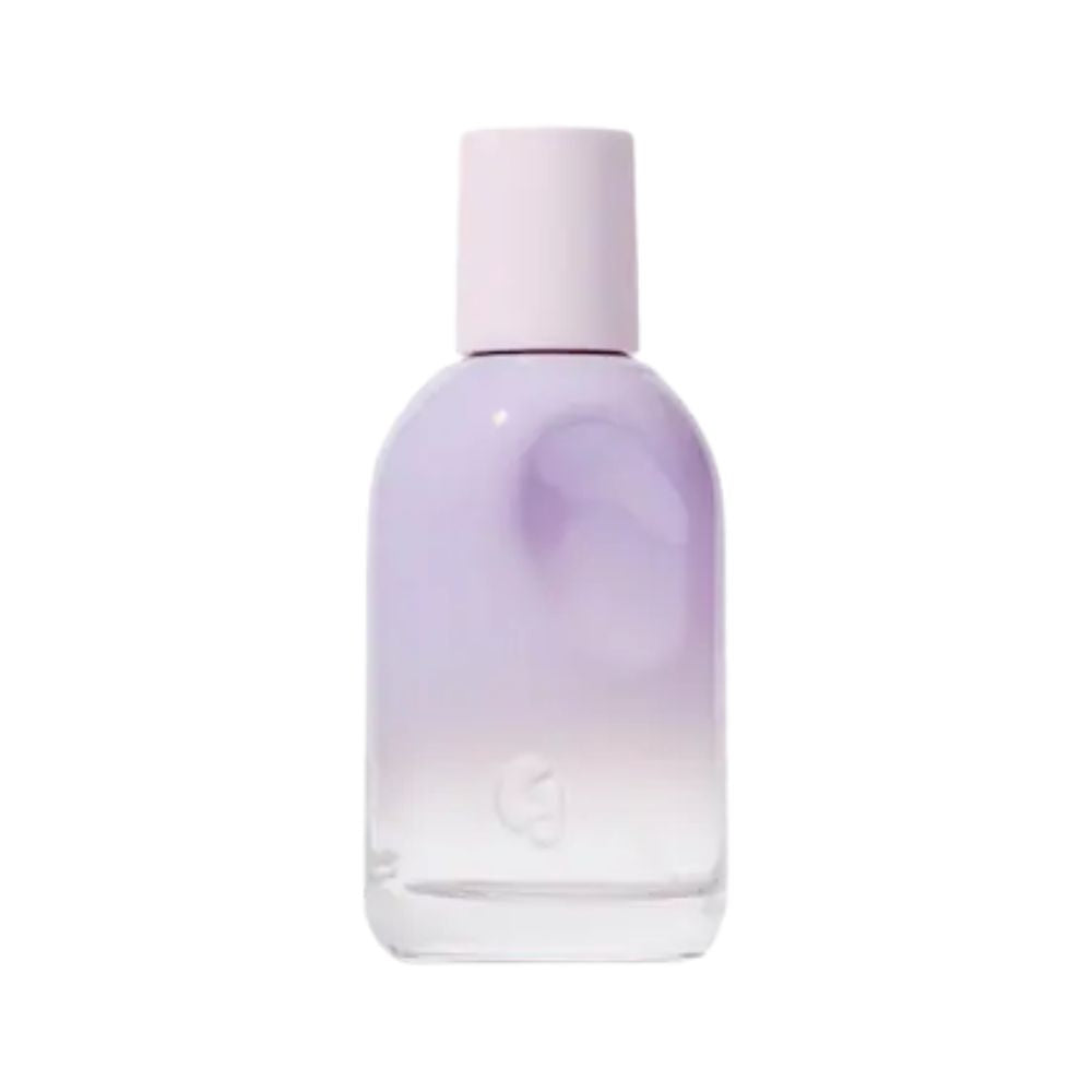 Glossier You Fleur perfume bottle with a lavender gradient and a pink cap.