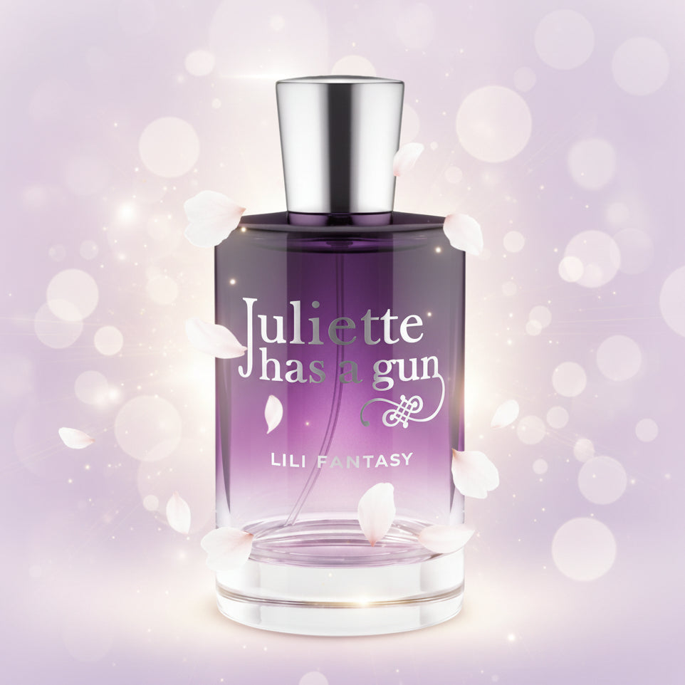 Juliette Has a Gun Lili Fantasy perfume bottle with a gradient purple glass bottle and silver cap.