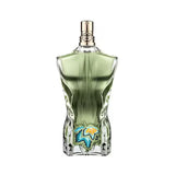 Le Beau Paradise Garden bottle with green liquid and a blue and orange leaf design.
