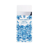 Dolce & Gabbana Light Blue Summer Vibes perfume bottle with blue and white tile pattern.