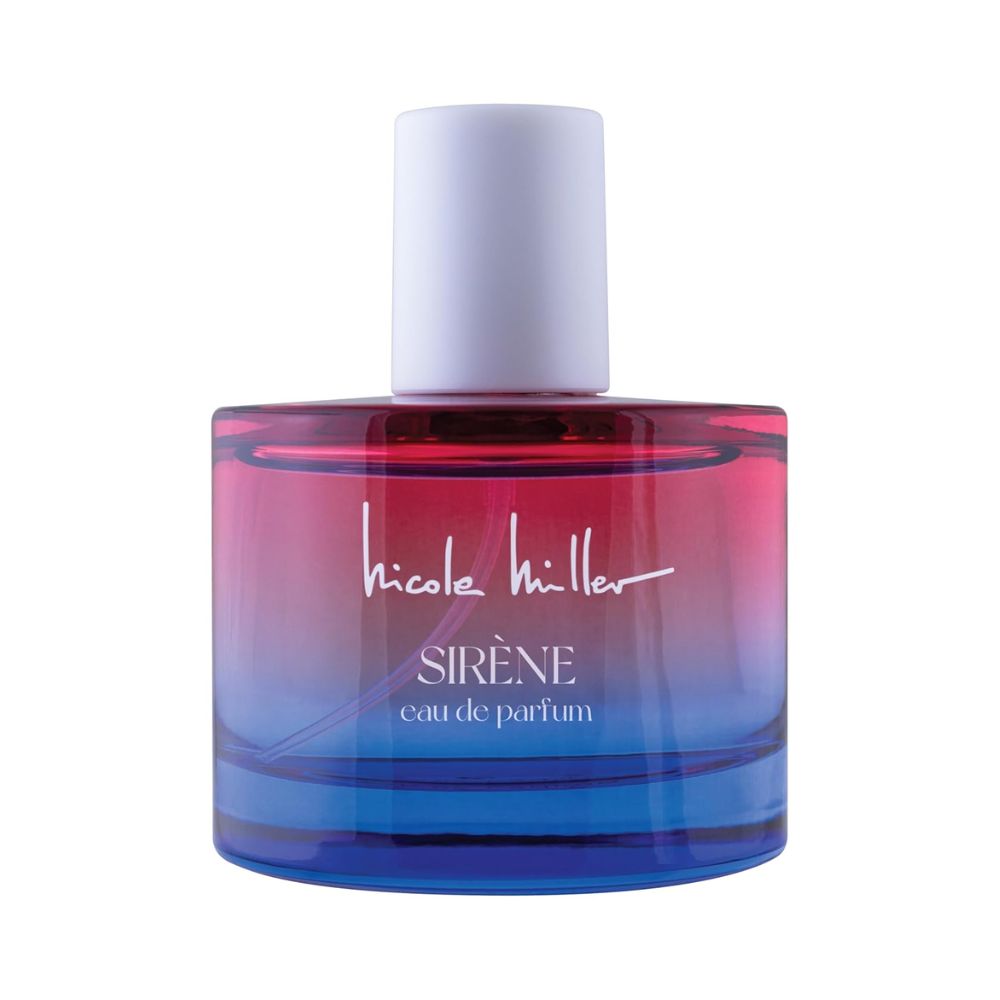 Nicole Miller Sirène eau de parfum bottle with a pink to blue gradient.
