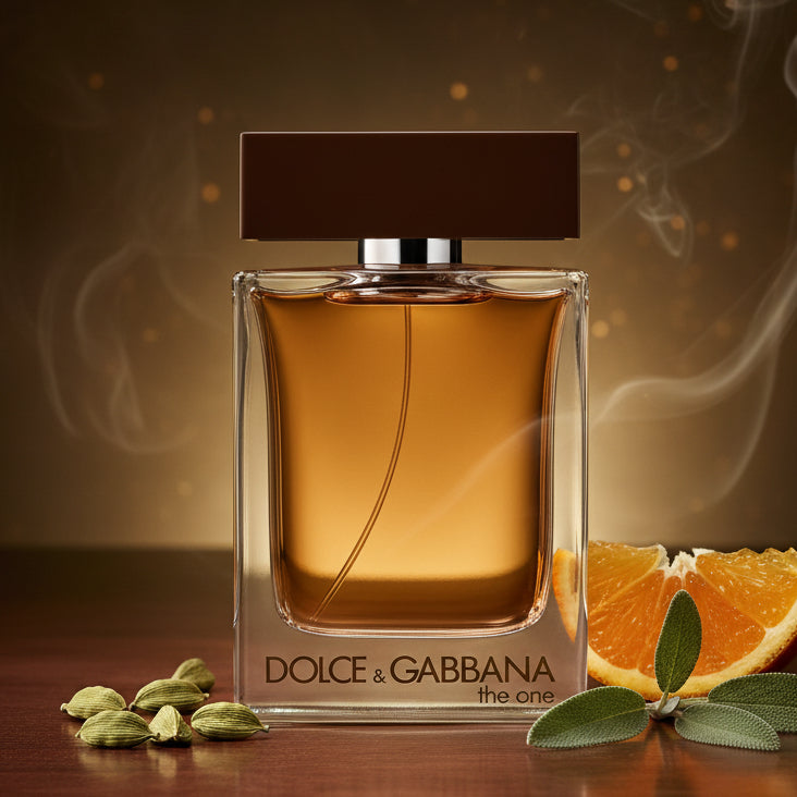 Dolce & Gabbana The One Pour Homme Eau de Parfum bottle with amber liquid.