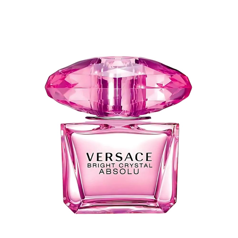 Versace Bright Crystal Absolu perfume bottle with a pink faceted cap.