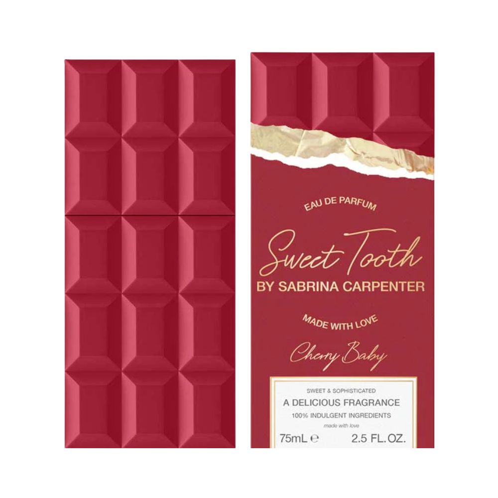 Sweet Tooth Cherry Baby perfume bottle with red packaging.