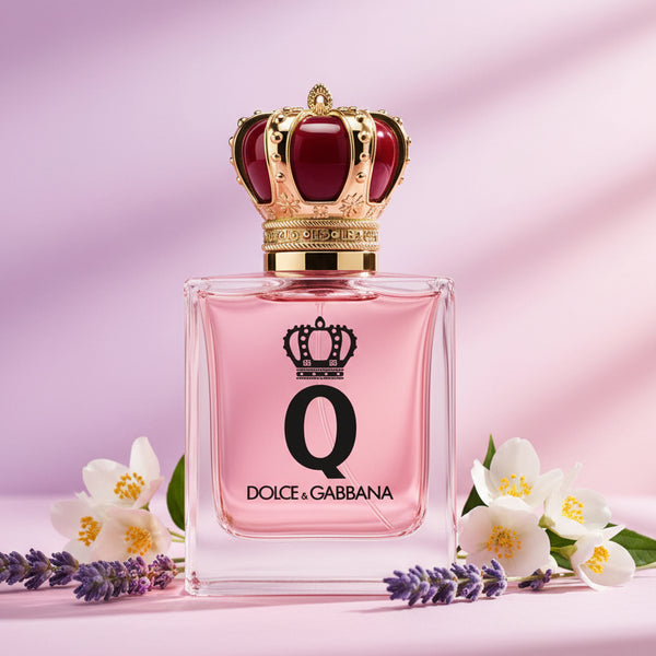 Dolce & Gabbana Q Eau de Parfum for women with a pink hue and crown-shaped cap.