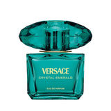 Versace Crystal Emerald Eau de Parfum bottle with a faceted green cap.