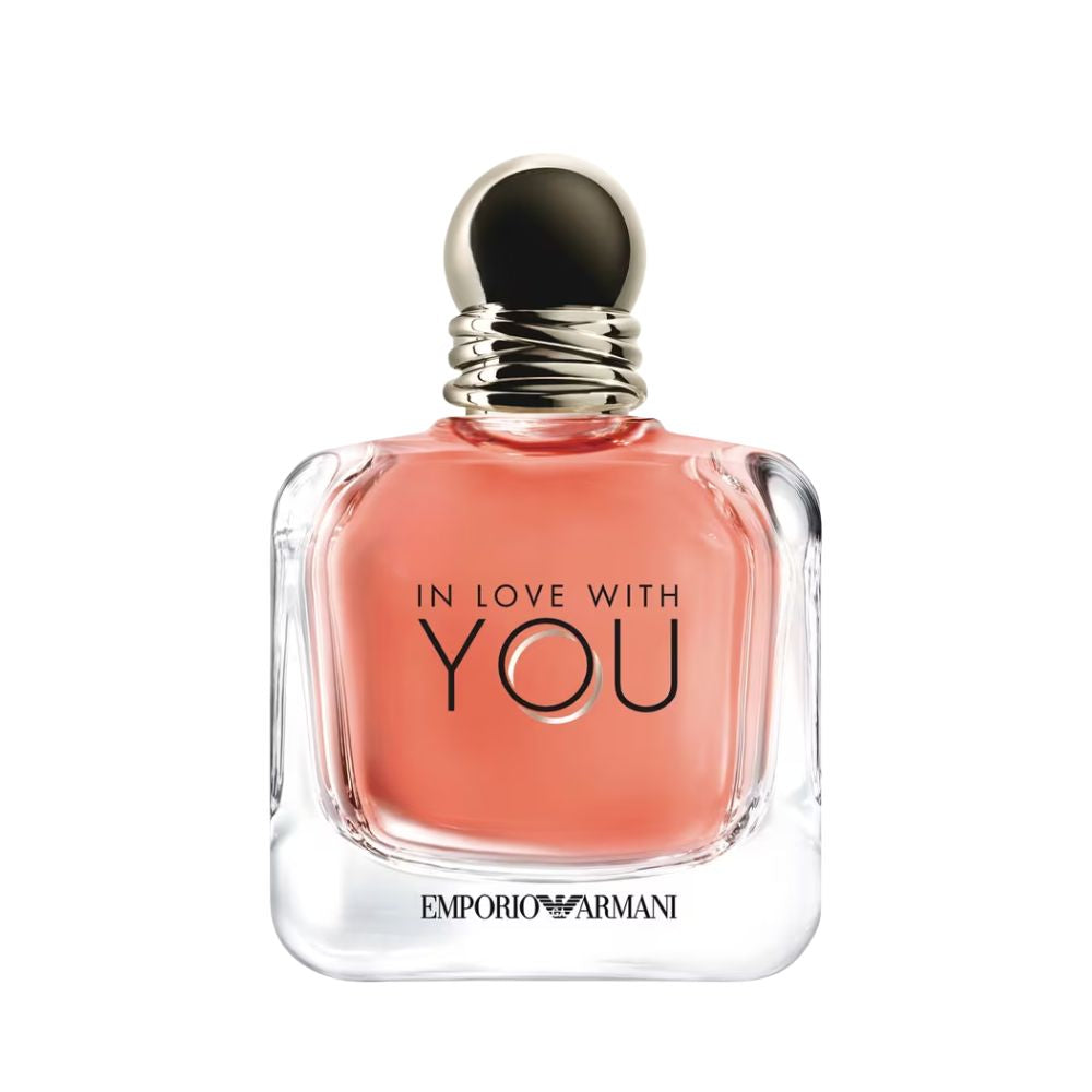 Emporio Armani In Love With You perfume bottle with pink liquid.