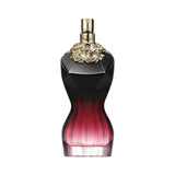 La Belle Le Parfum bottle with a black and red gradient and gold rose accents.