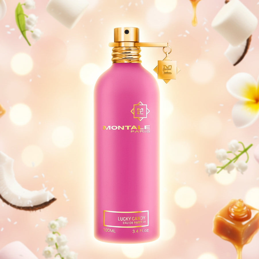 Montale Lucky Candy Eau de Parfum in a pink bottle.
